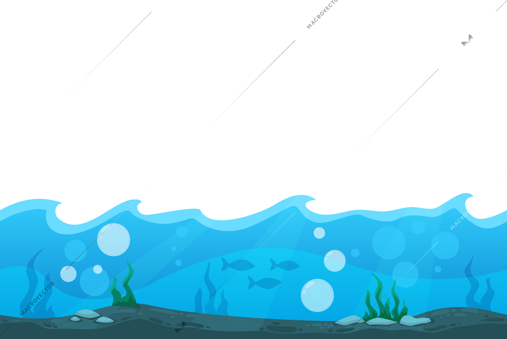 Cartoon landscape for game user interface with blue sea or ocean bottom vector illustration