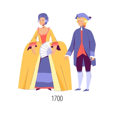 Flat eighteenth century fashion with characters of man and woman isolated vector illustration