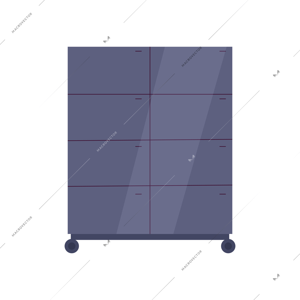 Flat wheeled chest of drawers on white background vector illustration