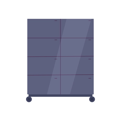 Flat wheeled chest of drawers on white background vector illustration