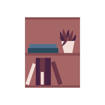 Flat bookshelf with books and potted plant vector illustration