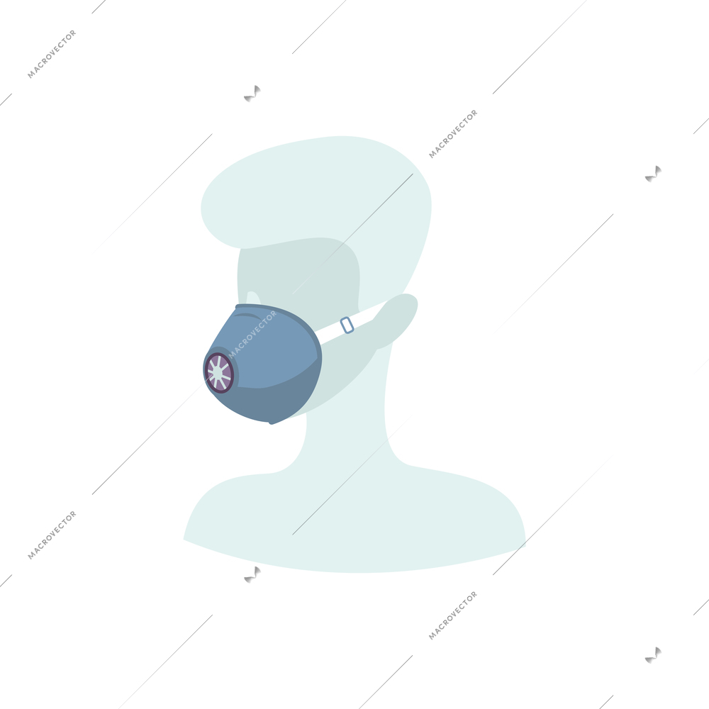 Face protection mask respirator on human character flat vector illustration