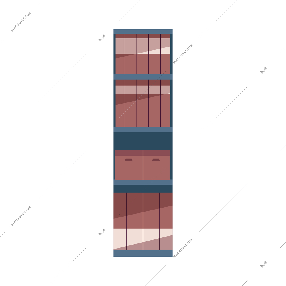 Flat bookcase with boxes and folders vector illustration