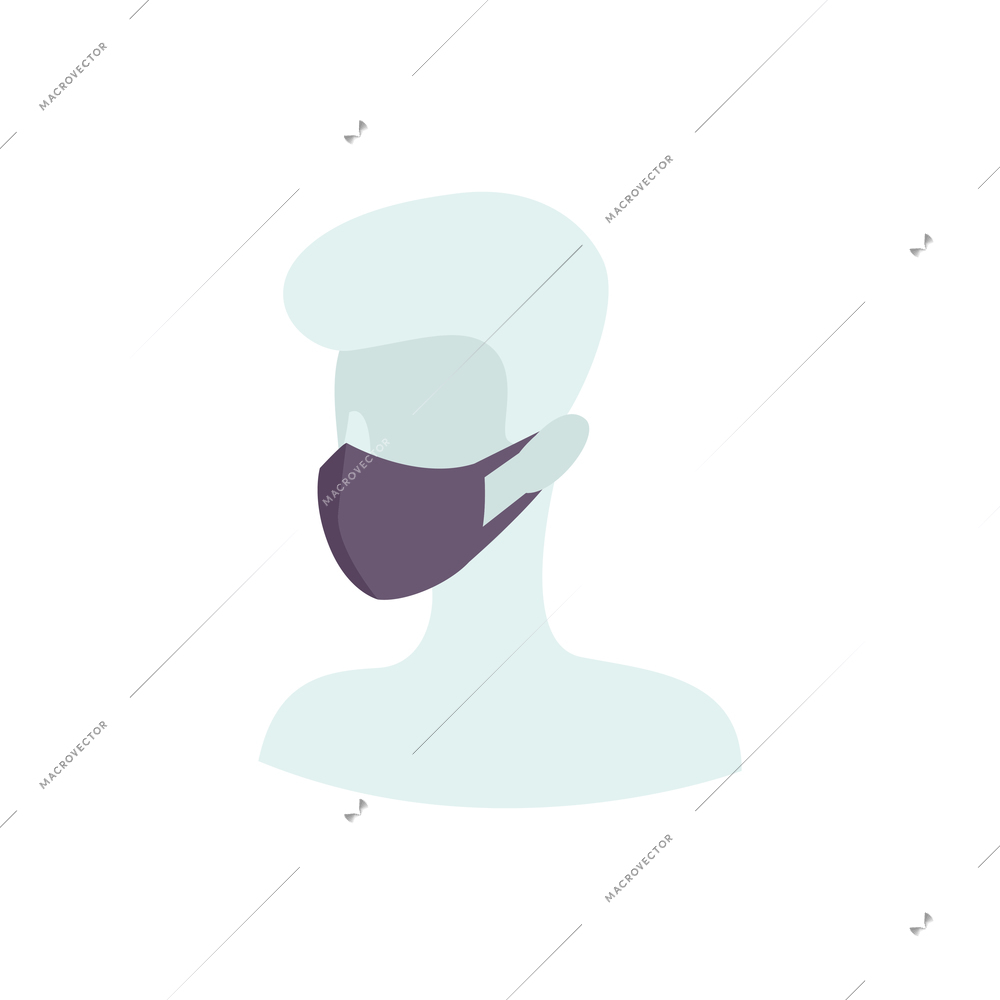 Dark protective face mask on human character flat vector illustration