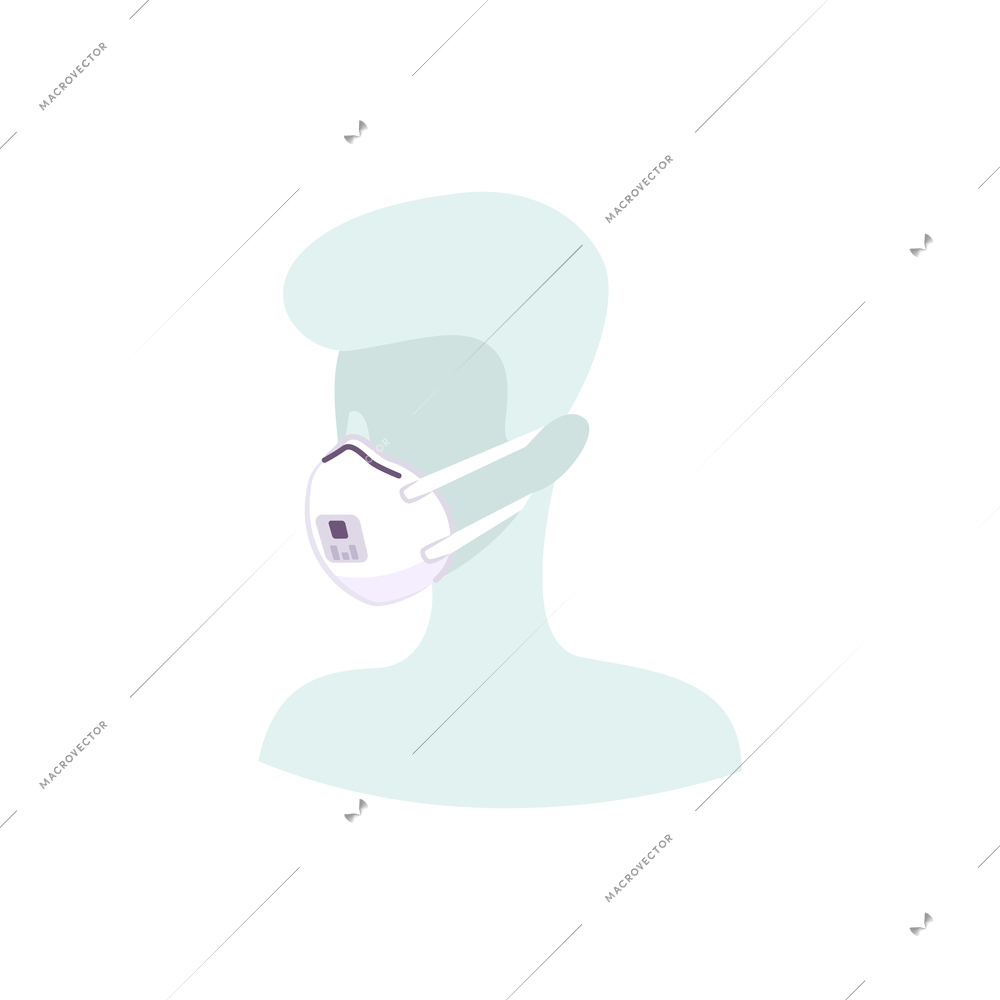 Flat character wearing respirator protective face mask vector illustration