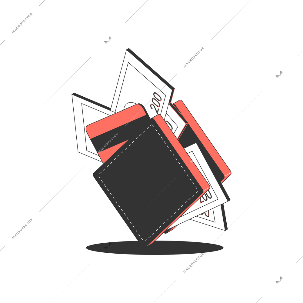 Isometric icon with color money banknotes wallet 3d vector illustration