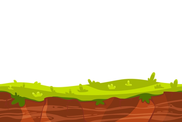 Cartoon landscape ground with green grass for game user interface vector illustration