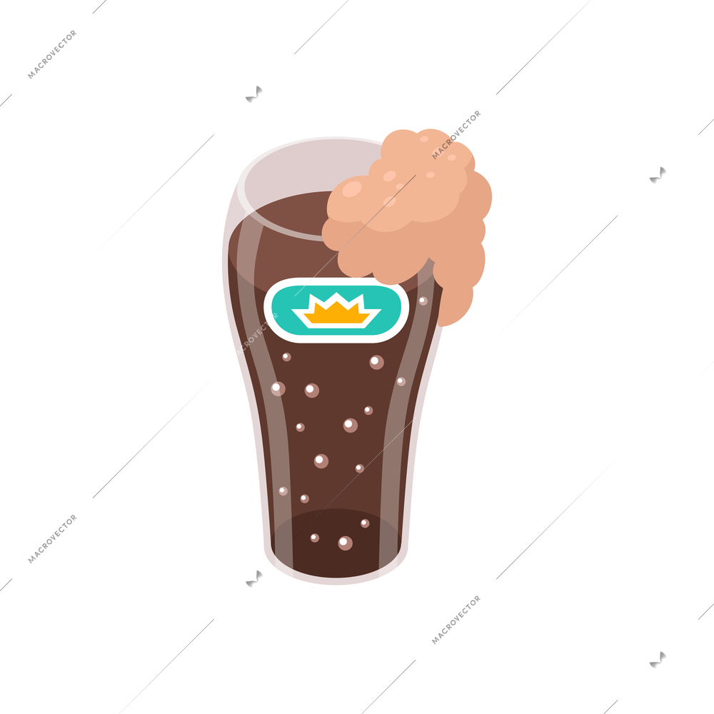 Isometric icon with glass of beer with foam 3d vector illustration