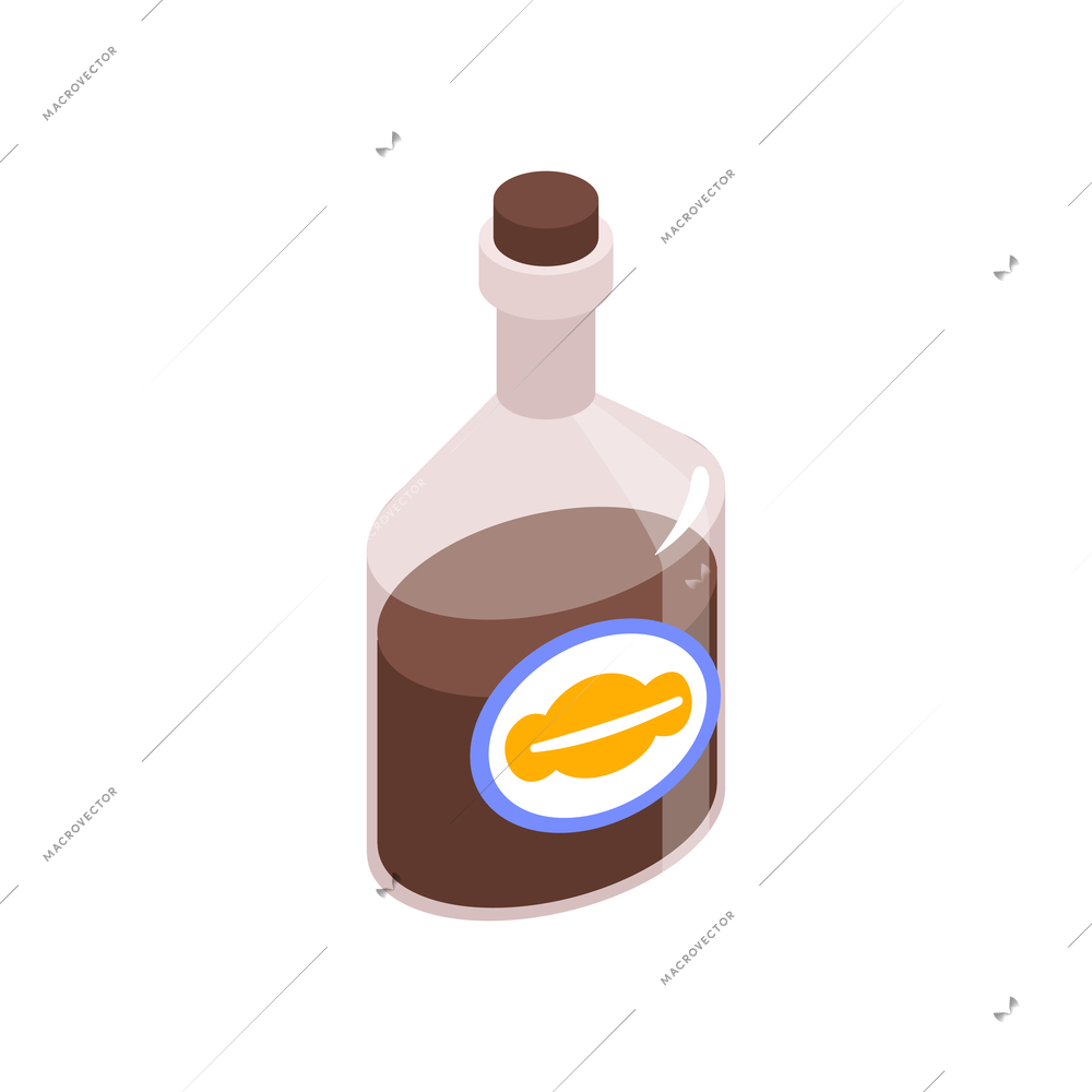 Isometric glass bottle of cognac or whiskey 3d vector illustration