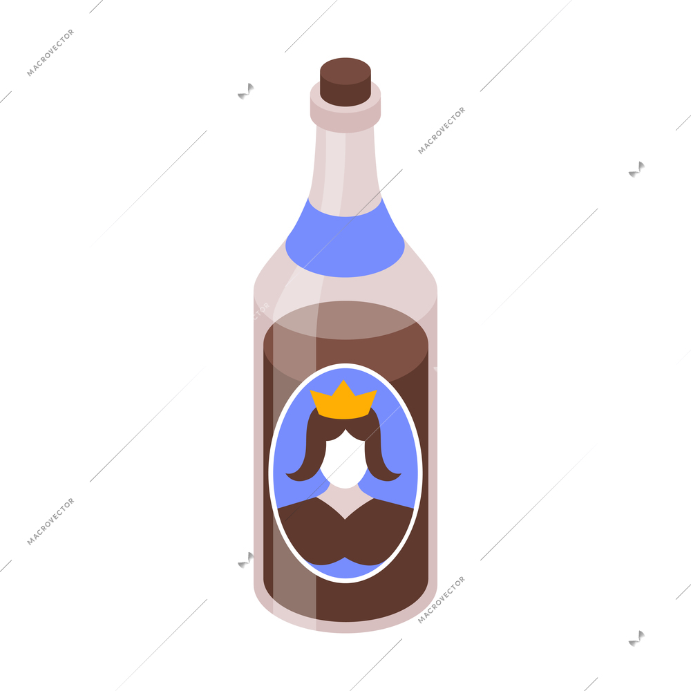 Isometric glass bottle with alcoholic drink 3d vector illustration