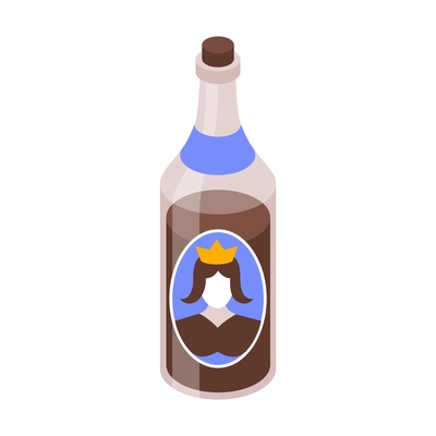 Isometric glass bottle with alcoholic drink 3d vector illustration
