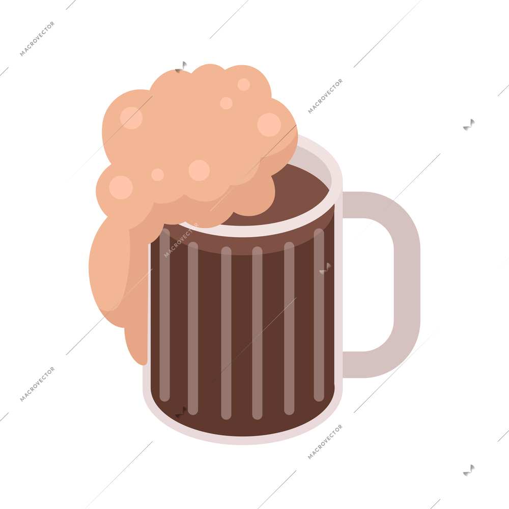 Isometric beer mug with foam 3d vector illustration