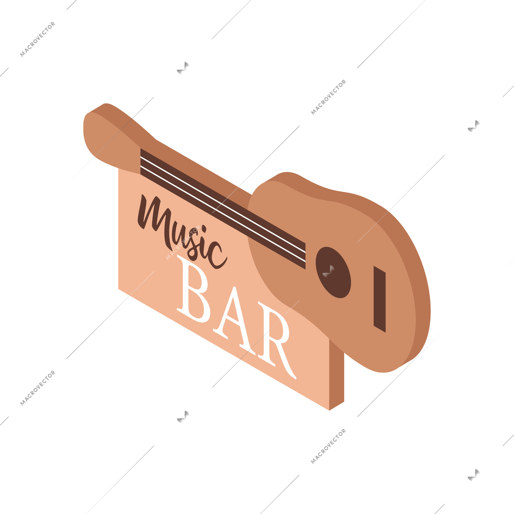 Music bar signboard with guitar 3d isometric vector illustration