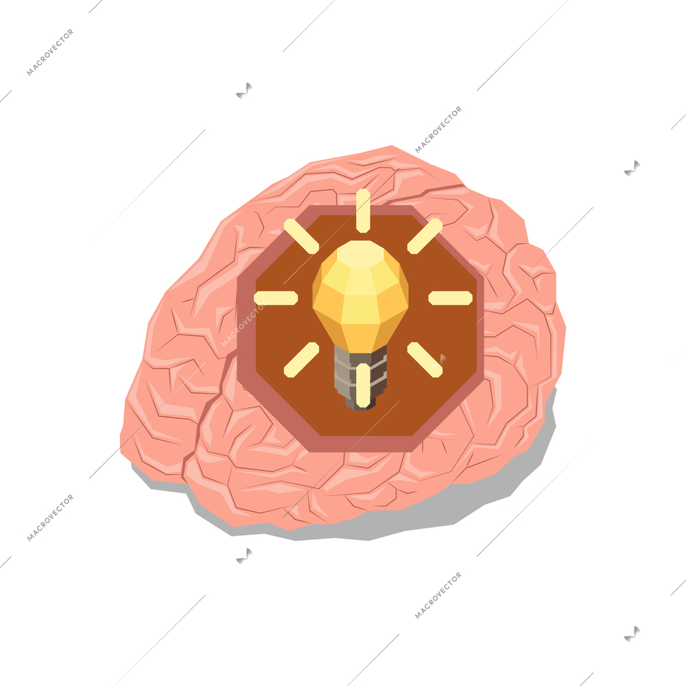 Business idea isometric concept with image of light bulb in human brain 3d vector illustration