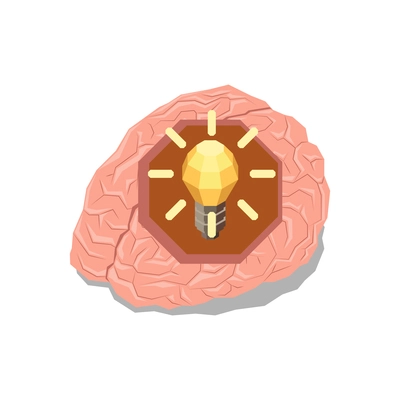 Business idea isometric concept with image of light bulb in human brain 3d vector illustration
