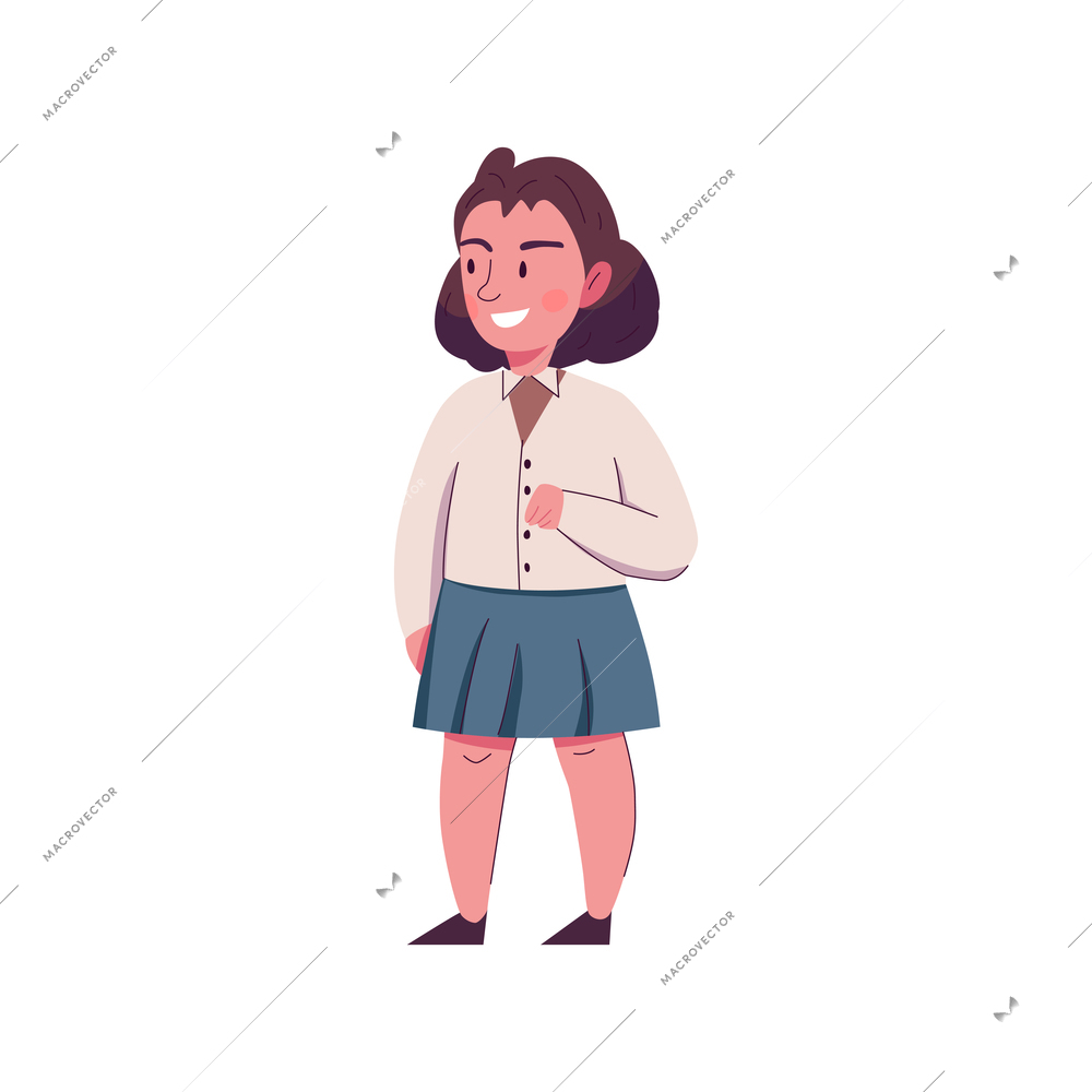 Little school girl in uniform flat vector illustration