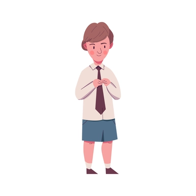 Flat character of shy school boy wearing tie and shorts vector illustration