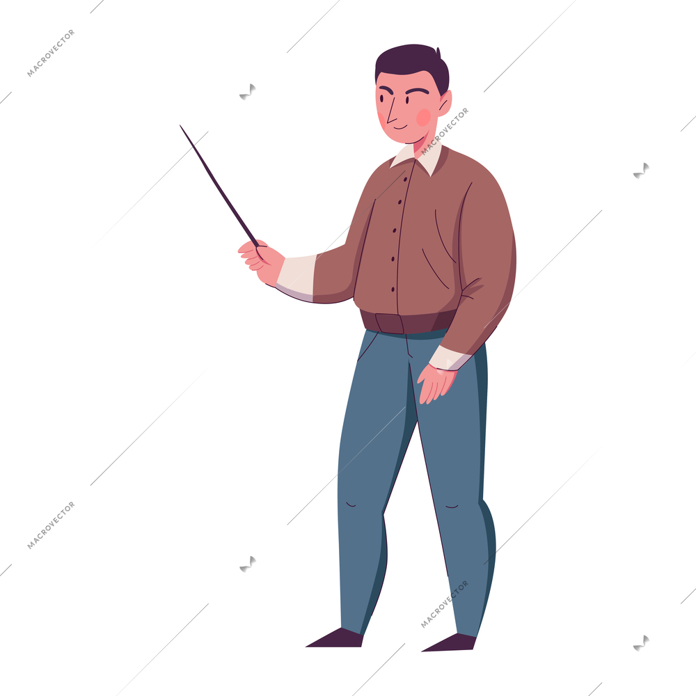 Flat character of male teacher holding pointer vector illustration