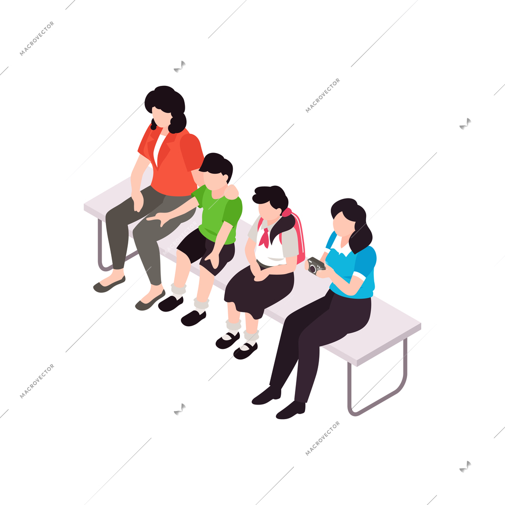 Spectators isometric icon with people children watching performance 3d vector illustration