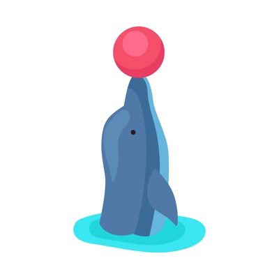 Isometric icon with dolphin performing with ball at show in dolphinarium 3d vector illustration