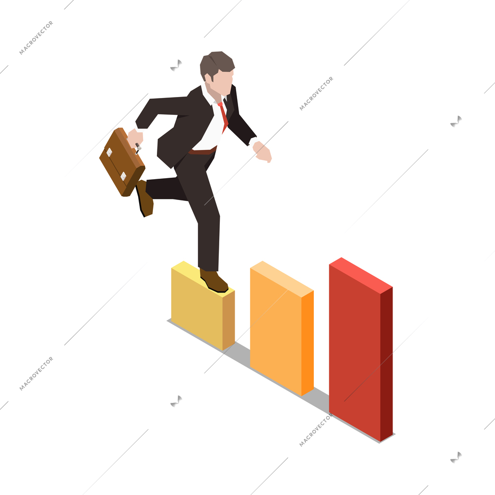 Leadership concept icon with isometric character of businessman running up 3d vector illustration