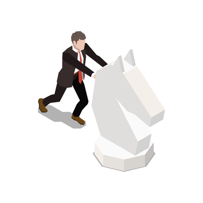 Leadership isometric concept icon with businessman pushing chess knight vector illustration