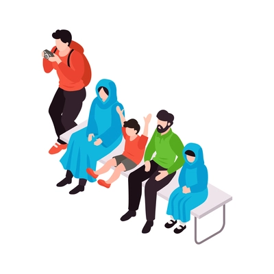 Show spectators watching performance and taking photos isometric icon 3d vector illustration