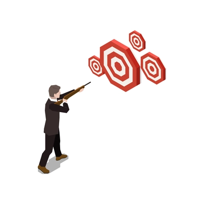 Leadership concept isometric icon with businessman aiming gun at target 3d vector illustration