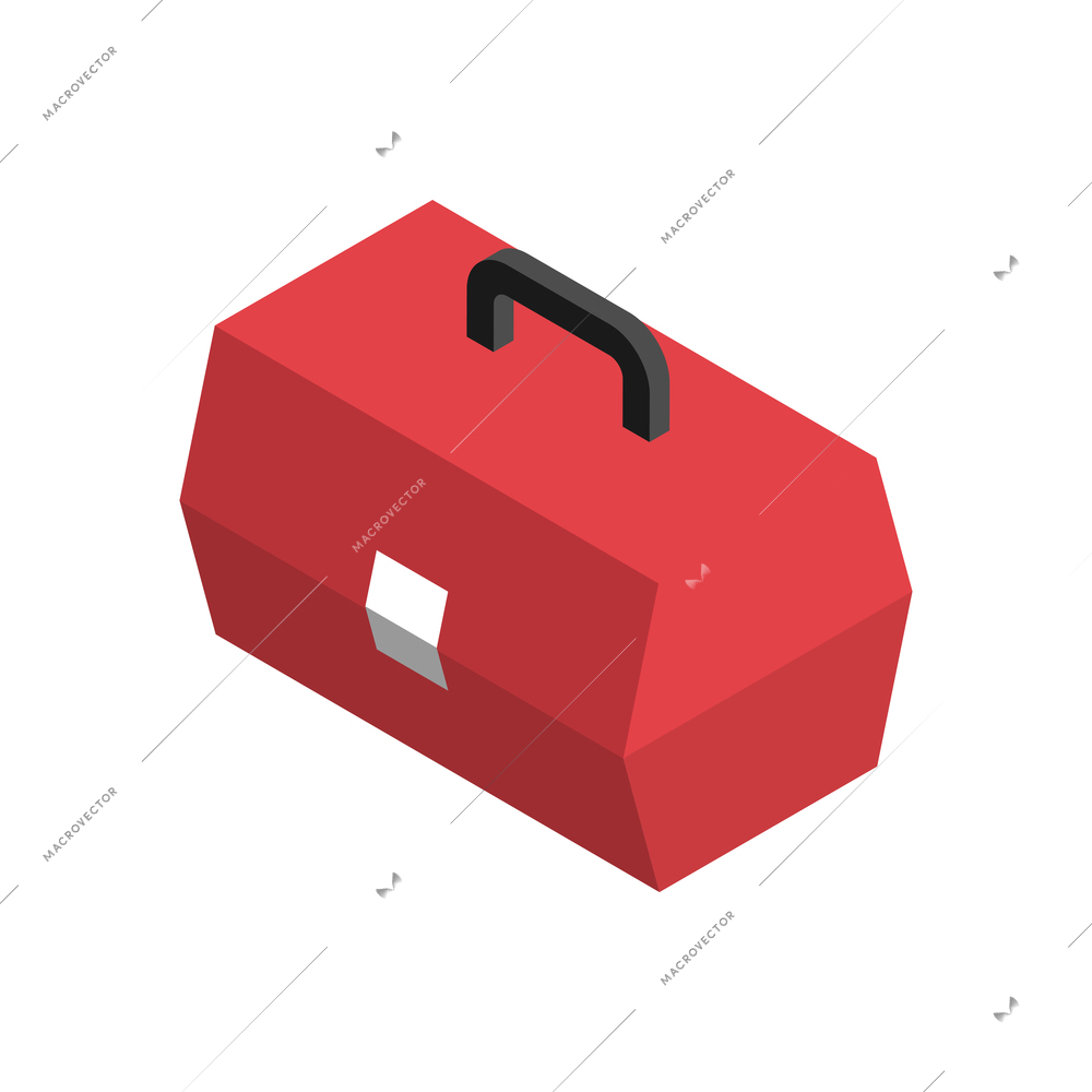 Red box with construction tool kit 3d isometric vector illustration