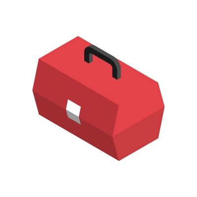 Red box with construction tool kit 3d isometric vector illustration