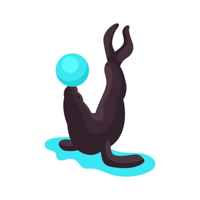 Show in dolphinarium isometric icon with performing seal 3d vector illustration