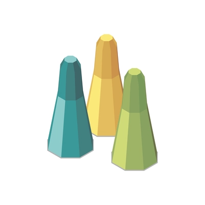 Three colorful isometric figures for board game 3d vector illustration