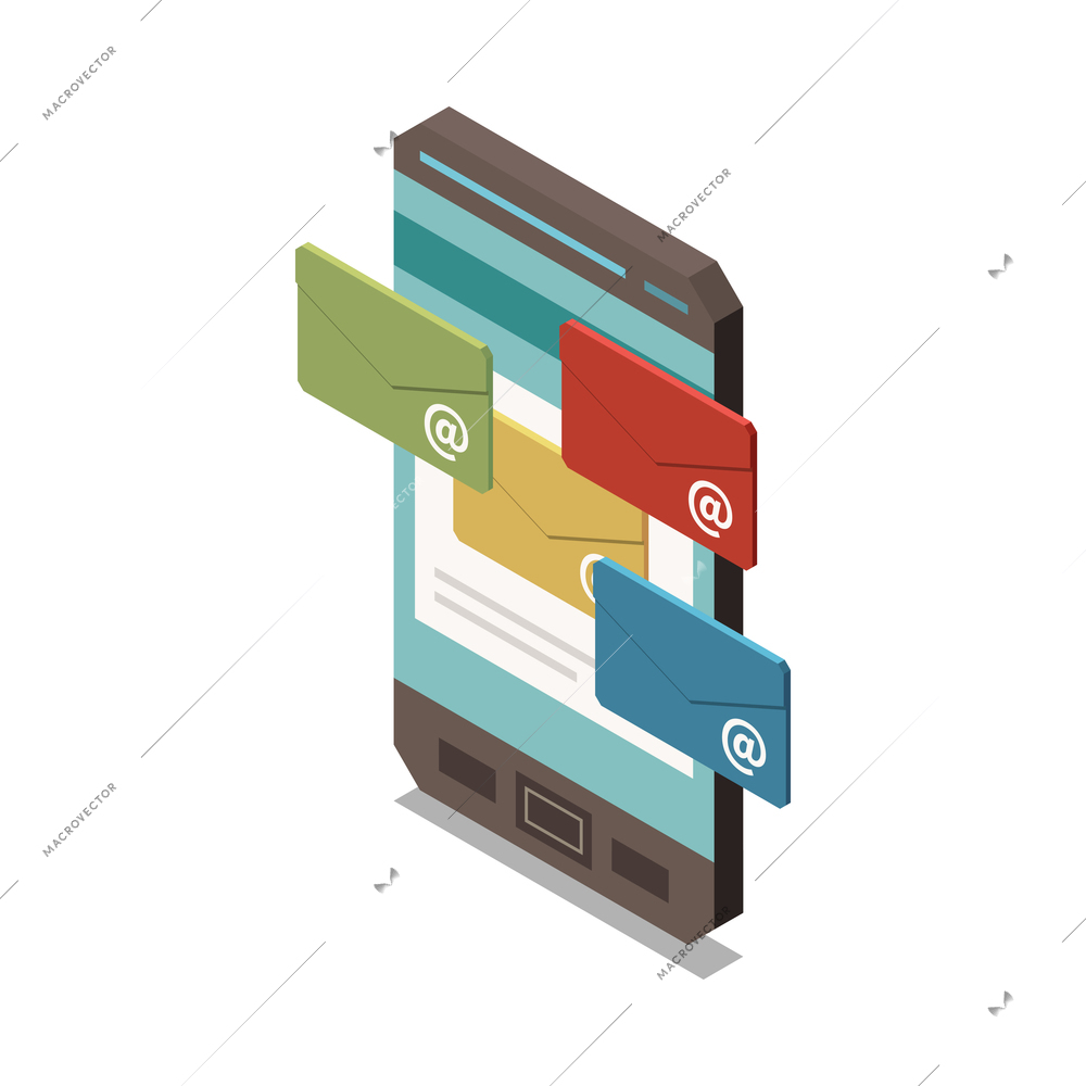 Marketing strategy isometric icon with smartphone and unread email messages 3d vector illustration