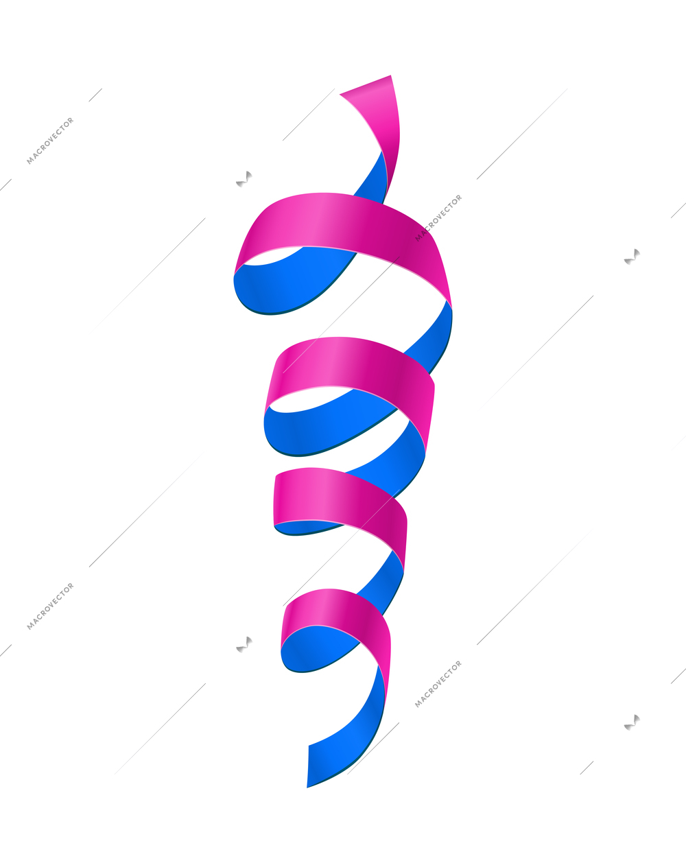 Realistic curled colorful paper streamer on white background vector illustration