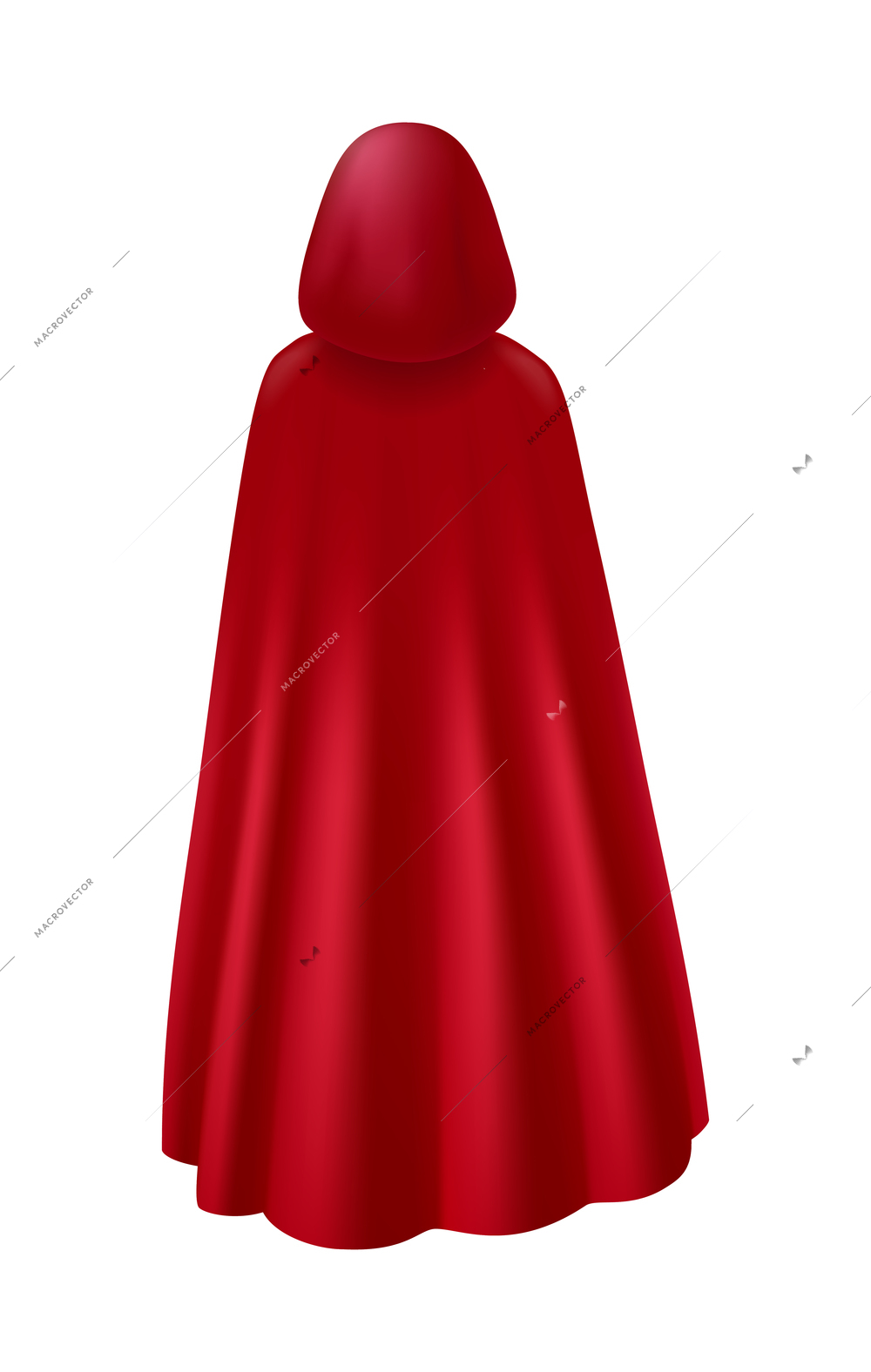 Hooded red mantle back view realistic vector illustration