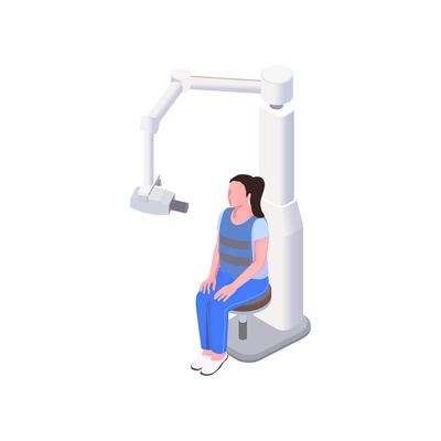 Stomatology clinic icon with medical equipment and female patient 3d isometric vector illustration