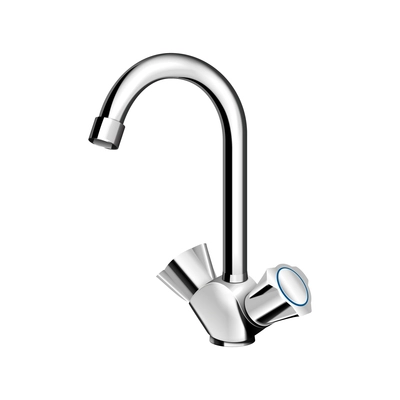 Chrome faucet mixer for kitchen or bathroom realistic vector illustration