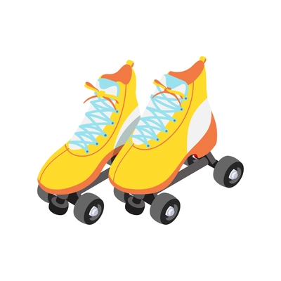 Pair of yellow rollerskates isometric icon 3d vector illustration