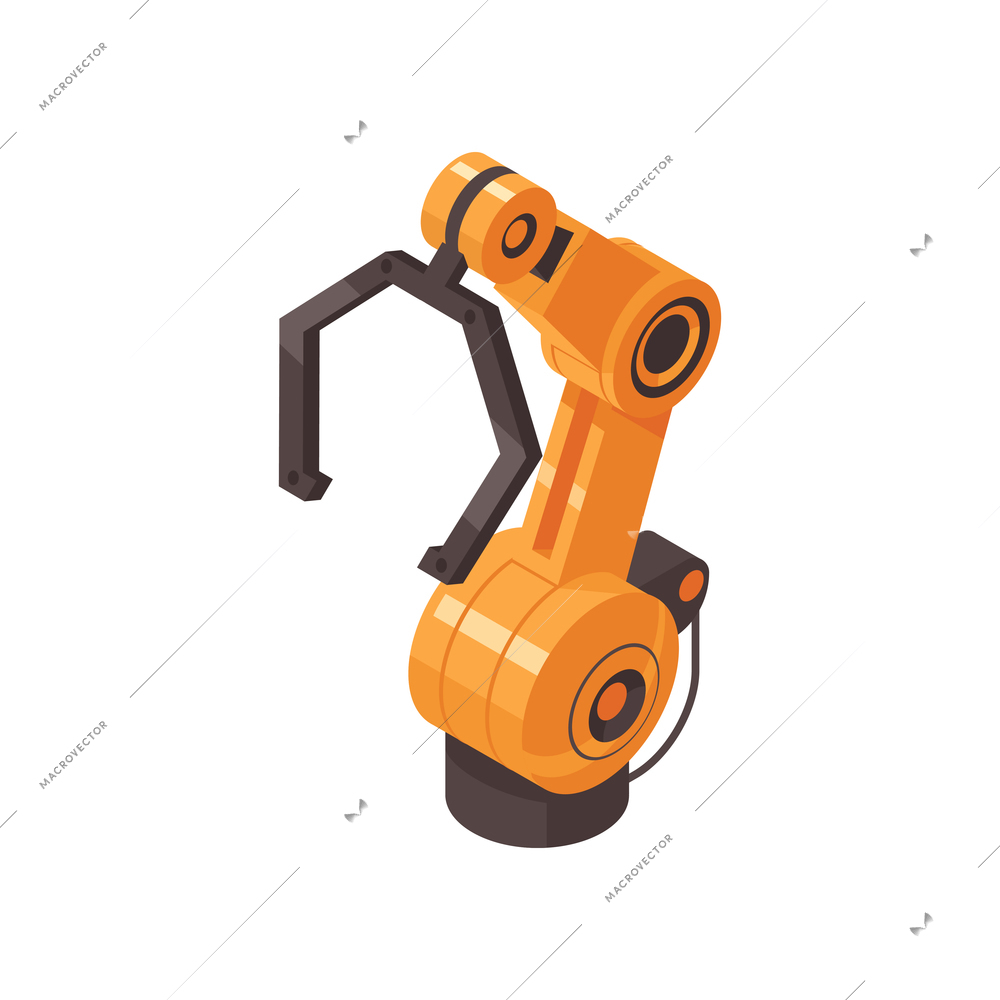 Remote controlled factory robotic hand on white background isometric vector illustration