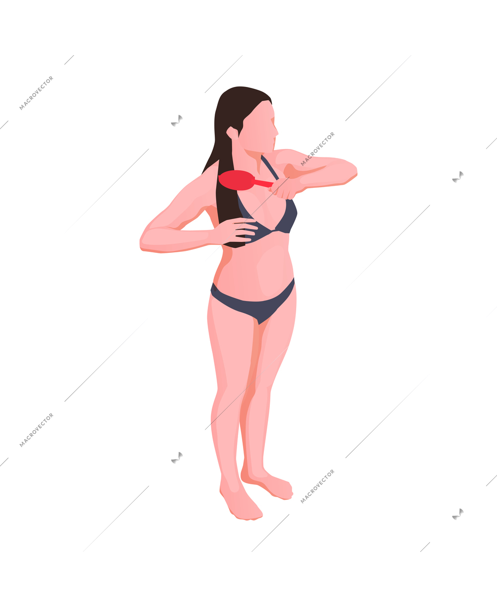 Woman brushing her hair isometric icon 3d vector illustration