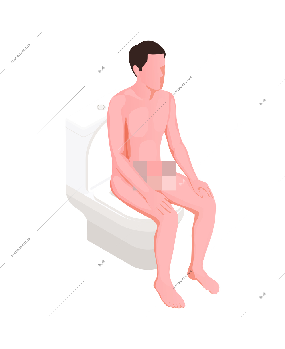 Hygiene isometric icon with naked man using toilet 3d vector illustration