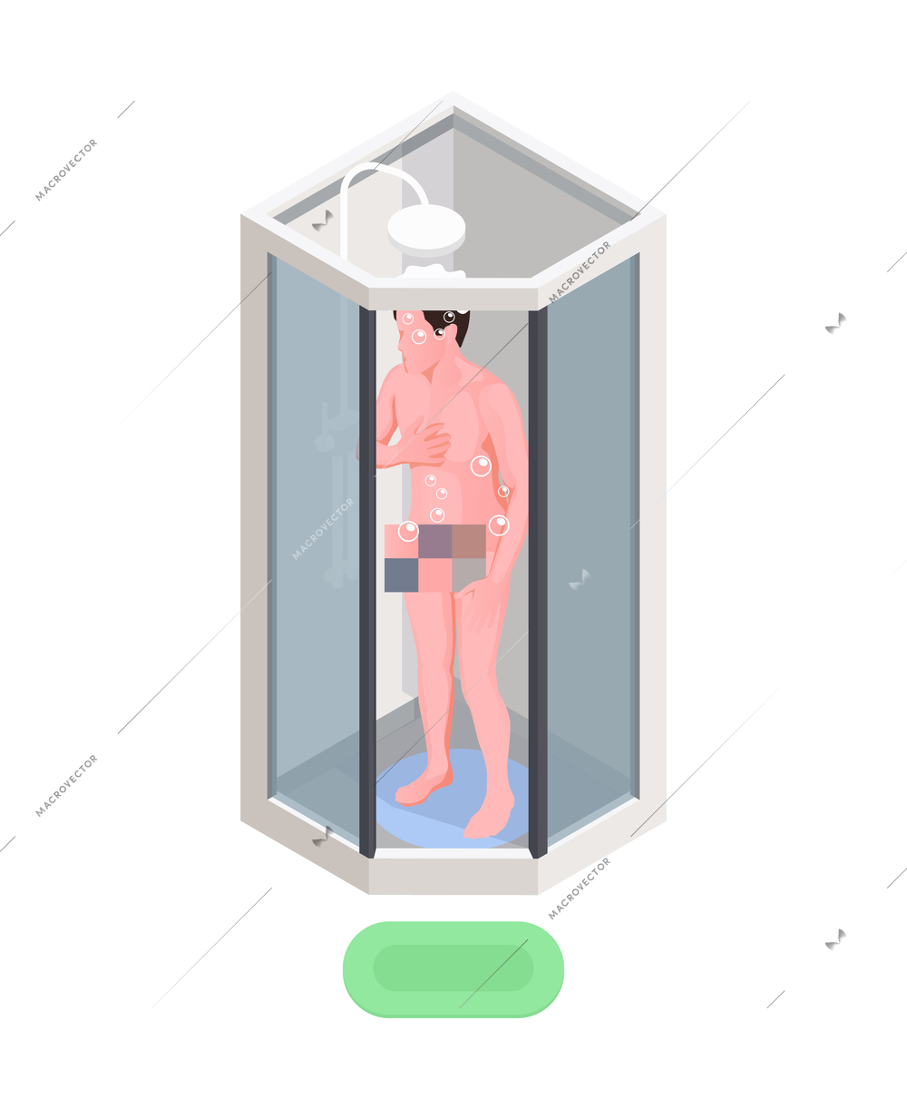 Hygiene isometric icon with man having shower 3d vector illustration