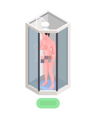 Hygiene isometric icon with man having shower 3d vector illustration