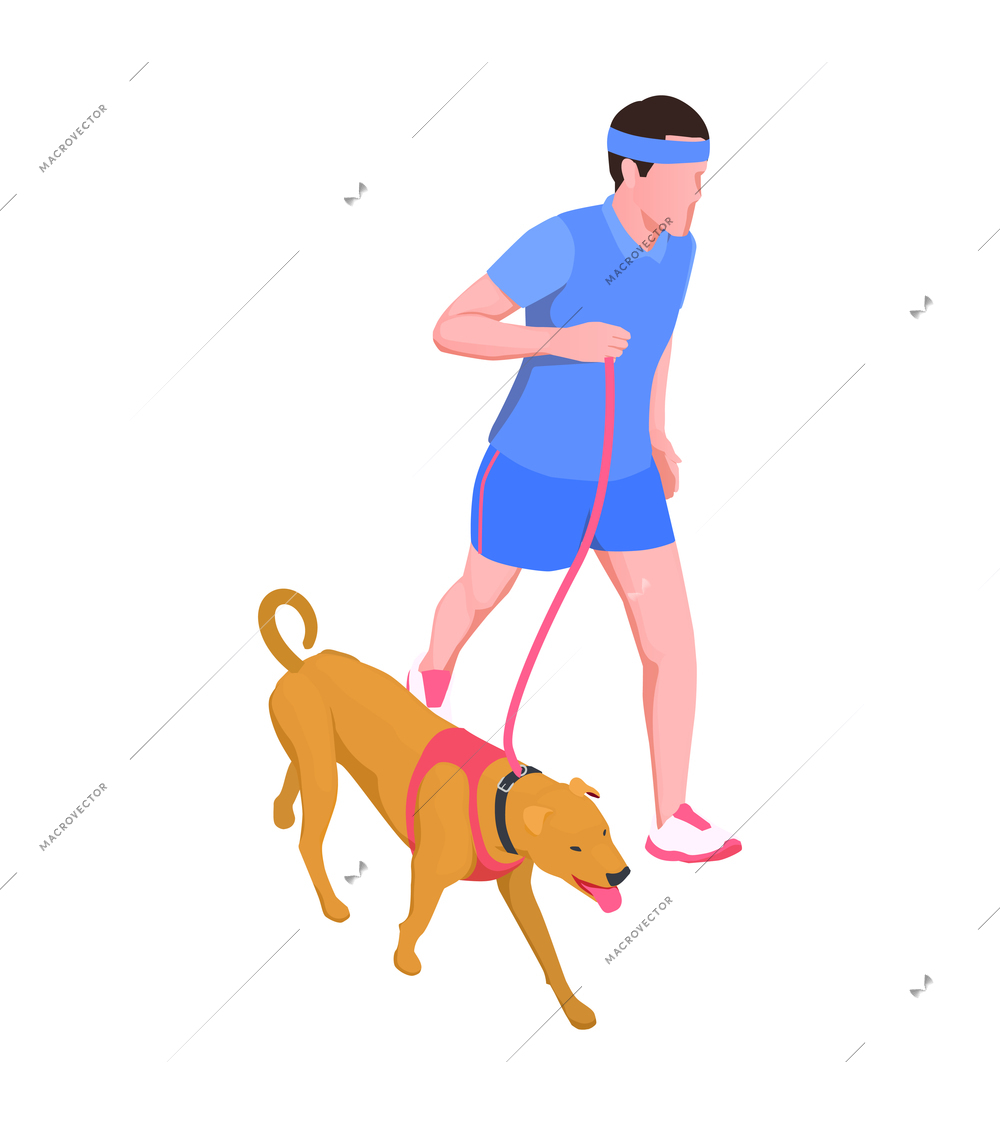 Isometric icon with man running with his dog 3d vector illustration