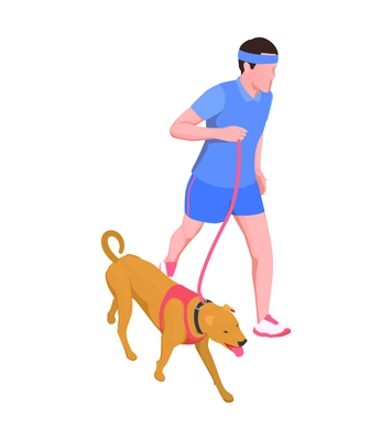 Isometric icon with man running with his dog 3d vector illustration