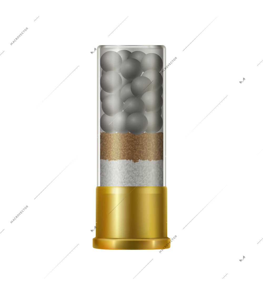 Realistic shotgun shell against white background vector illustration