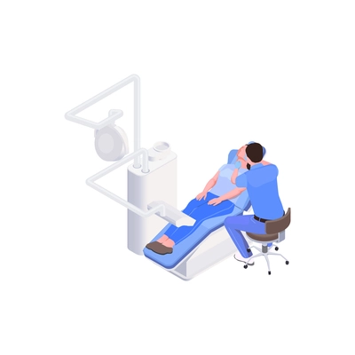 Stomatology clinic icon with patient dentist and equipment 3d isometric vector illustration