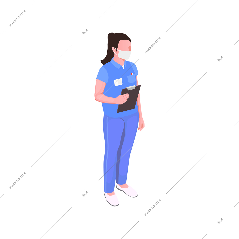 Isometric character of female dentist wearing medical mask 3d vector illustration