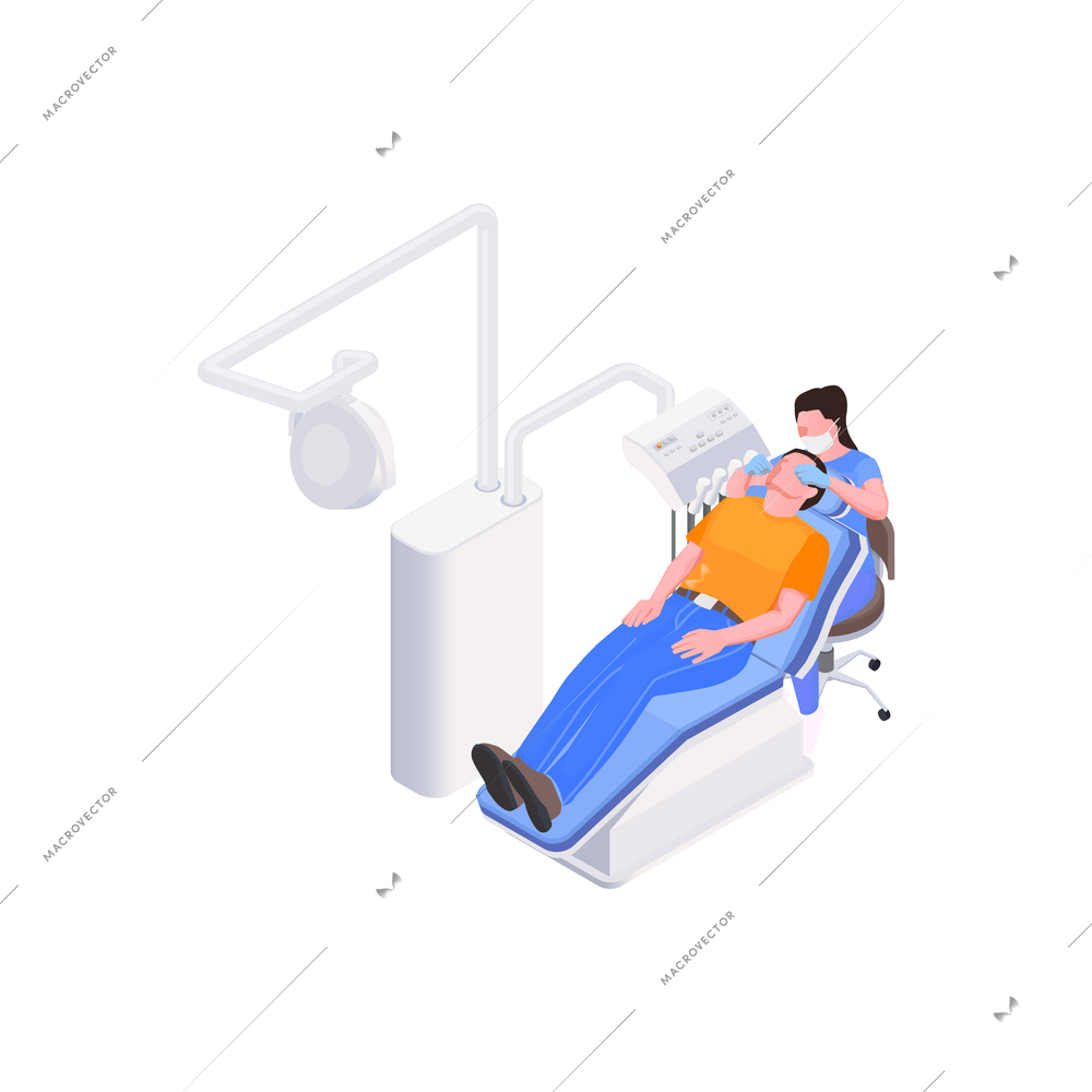 Isometric stomatology clinic icon with man having dental treatment vector illustration