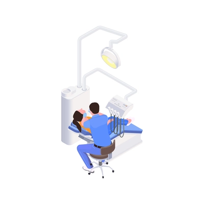 Stomatology clinic isometric icon with male dentist and female patient 3d vector illustration
